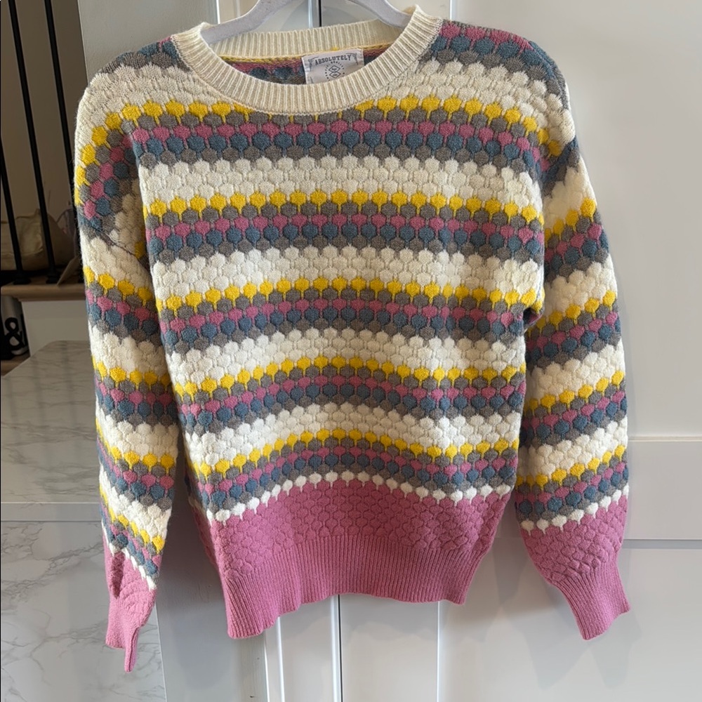 Absolutely Pink and Blue Crew Neck Sweater with Fair Isle Pattern - Picture 3 of 3
